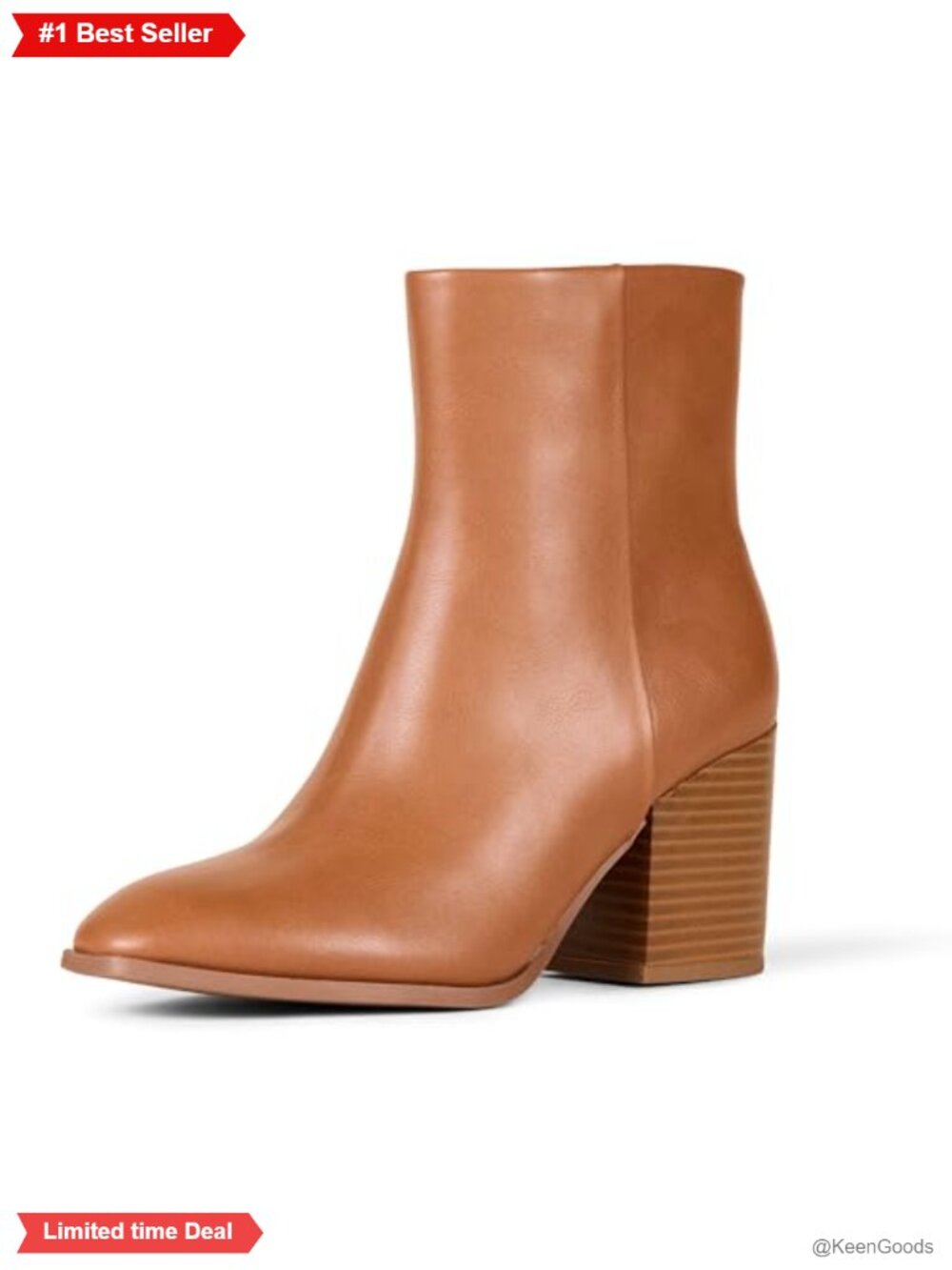 Faux Calfskin Ankle Boots Memory Foam Insole 3 inch Stacked Heel Side Zip